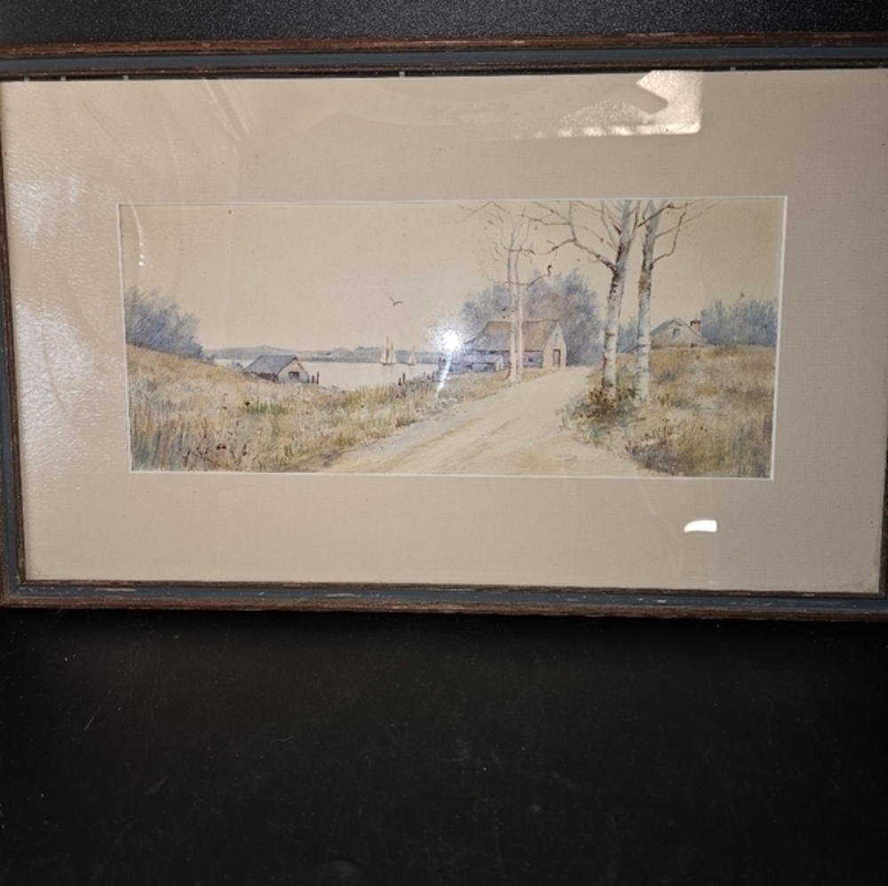 Vintage/antique country‎ home be a stream watercolor painting